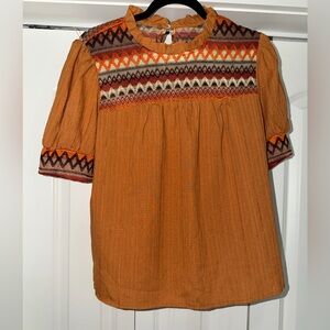 SHEIN Orange and Black Patterned Blouse